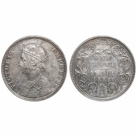 Victoria Empress, Silver, Rupee, 1888, Bombay Mint, C2/I, 'B' raised. F. Prid 175. GK 555.