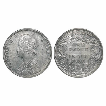Victoria Empress, Silver, Rupee, 1888, Bombay Mint, C2/I, 'B' incused. F. Prid 175. GK 555