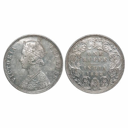 Victoria Empress, Silver, Rupee, 1888, Bombay Mint, C2/I(ii), 'B' incused. F. Prid Unliste