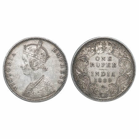Victoria Empress, Silver, Rupee, 1889, Bombay Mint, C2/I, 'B' raised. F. Prid 176. GK 561.