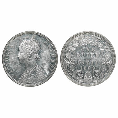 Victoria Empress, Silver, Rupee, 1889, Bombay Mint, C2/I, 'B' incused. F. Prid 177. GK 564