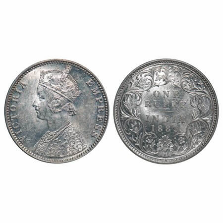 Victoria Empress, Silver, Rupee, 1889, Bombay Mint, C2/I, 'B' incused. F. Prid 177. GK 564