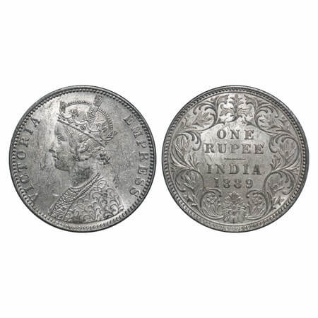 Victoria Empress, Silver, Rupee, 1889, Bombay Mint, C2/I, 'B' incued. F. Prid 177. GK 564.