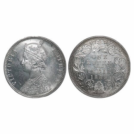 Victoria Empress, Silver, Rupee, 1889, Bombay Mint, C2/I, 'B' incued. F. Prid 177. GK 564.