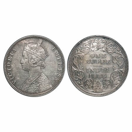 Victoria Empress, Silver, Rupee, 1889, Bombay Mint, C2/I, 'B' incused. F. Prid 177. GK 564