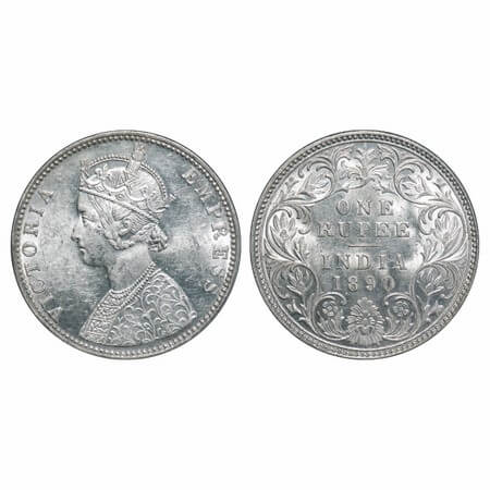 Victoria Empress, Silver, Rupee, 1890, Bombay Mint, C2/I, 'B' incused. F. Prid 178. GK 566