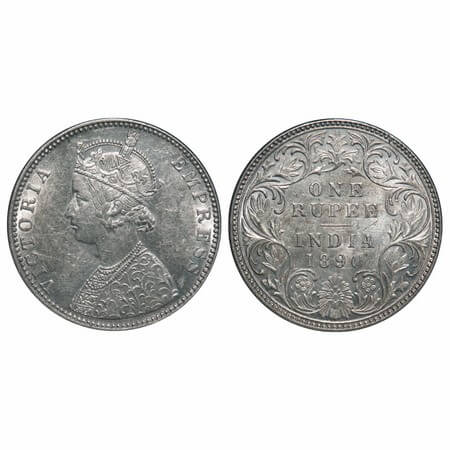 Victoria Empress, Silver, Rupee, 1890, Bombay Mint, C2/I, 'B' incused. F. Prid 178. GK 566