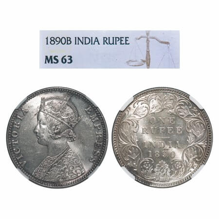 Victoria Empress, Silver, Rupee, 1890, Bombay Mint, C2/I, 'B' incused. F. Prid 178. GK 566