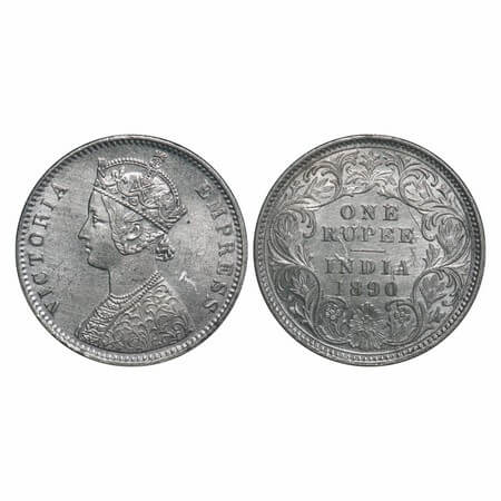 Victoria Empress, Silver, Rupee, 1890, Calcutta Mint, C3/I(i), 'C' incused, Ghost on Rev. 