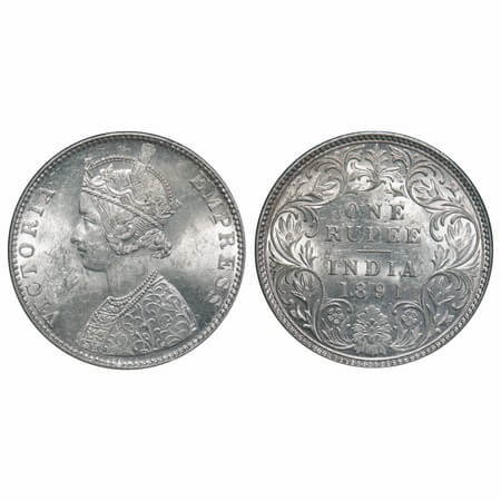 Victoria Empress, Silver, Rupee, 1891, Bombay Mint, C2/I, 'B' incused. F. Prid 179. GK 569