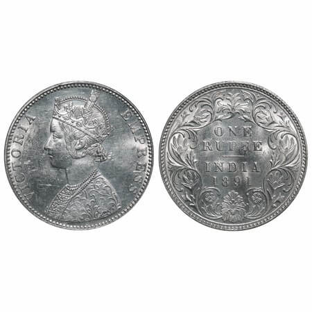 Victoria Empress, Silver, Rupee, 1891, Bombay Mint, C2/I, 'B' incused. F. Prid 179. GK 569