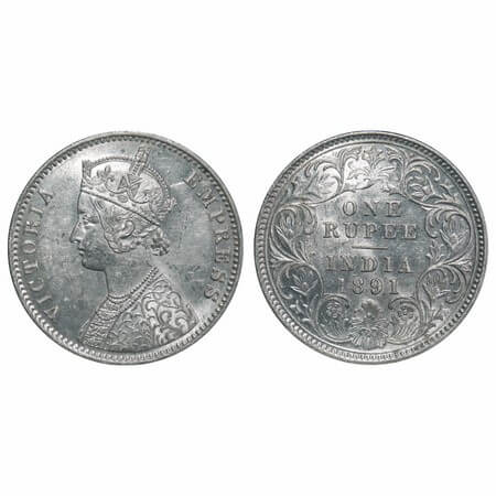 Victoria Empress, Silver, Rupee, 1891, Calcutta Mint, C3/I(i), 'C' incused. F. Prid 132. G
