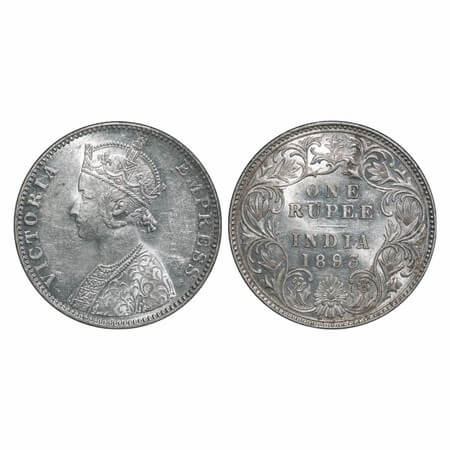 Victoria Empress, Silver, Rupee, 1893, Bombay Mint, C2/I(ii), 'B' incused. F. Prid 182. GK