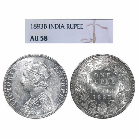 Victoria Empress, Silver, Rupee, 1893, Bombay Mint, C2/I(ii), 'B' incused. F. Prid 182. GK