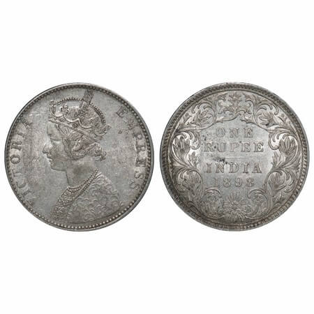 Victoria Empress, Silver, Rupee, 1898, Bombay Mint, C2/I(ii), 'B' incused. F. Prid 184. GK