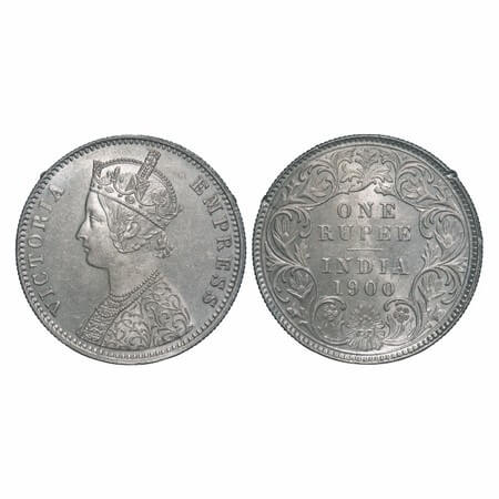 Victoria Empress, Silver, Rupee, 1900, Calcutta Mint, C3/I(i), 'C' incused. F. Prid 138. G