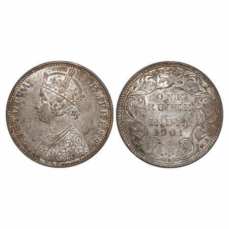 Victoria Empress, Silver, Rupee, 1901, Bombay Mint, A3(i)/I(ii), 'B' incused. F. Prid Unli