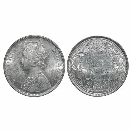 Victoria Empress, Silver, Rupee, 1901, Bombay Mint, C2/I, 'B' incused. F. Prid 188. GK 593