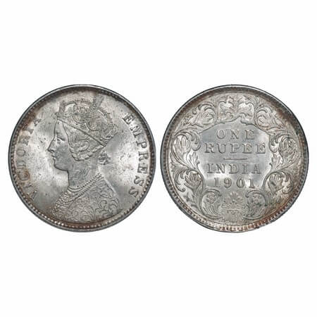 Victoria Empress, Silver, Rupee, 1901, Calcutta Mint, C3/I(i), 'C' incused. F. Prid 139. G