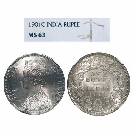 Victoria Empress, Silver, Rupee, 1901, Calcutta Mint, C3/I(i), 'C' incused. F. Prid 139. G