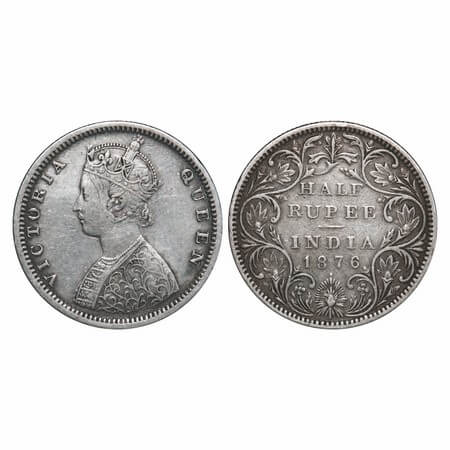 Victoria Queen, Silver, Half Rupee, 1876, Bombay Mint, B2/II, Dot. F. Prid287. GK 606. Ver