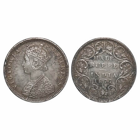 Victoria Empress, Silver, Half Rupee, 1877, Bombay Mint, B2/II, Dot, Edge nicks on Obv rim