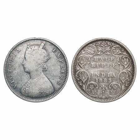 Victoria Empress, Silver, Half Rupee, 1883, Calcutta Mint, A/I, 'C' incused. F. Prid 267. 