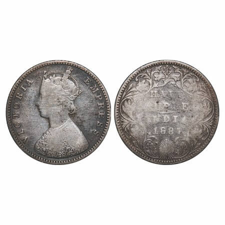 Victoria Empress, Silver, Half Rupee, 1887, Bombay Mint, A/II(i), 'B' raised. F. Prid 296.