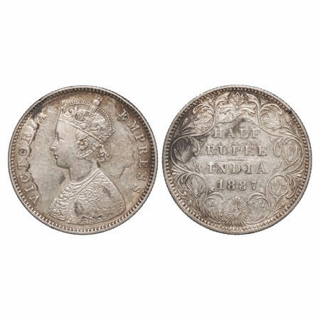 Victoria Empress, Silver, Half Rupee, 1887, Bombay Mint, A/II(i), 'B' raised. F. Prid 296.