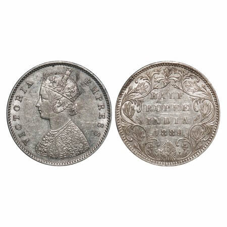 Victoria Empress, Silver, Half Rupee, 1889, Bombay Mint, A/II(i), 'B' raised, Planchet fla