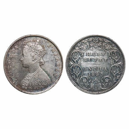 Victoria Empress, Silver, Half Rupee, 1893, Bombay Mint, A/I, 'b' incused. F. Prid 303. GK