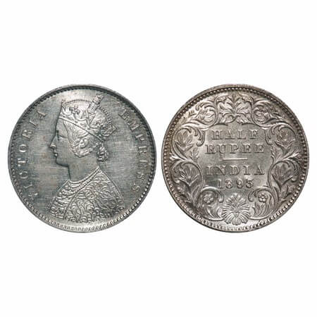 Victoria Empress, Silver, Half Rupee, 1893, Calcutta Mint, A/I, 'C' incused. F. Prid 277. 