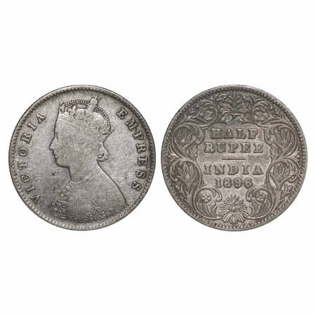 Victoria Empress, Silver, Half Rupee, 1896, Calcutta Mint, A/I, 'C" incused. F. Prid 279. 