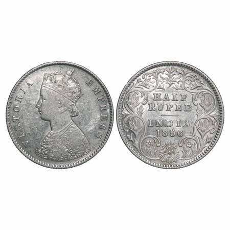 Victoria Empress, Silver, Half Rupee, 1896, Calcutta Mint, A/I, 'C' incused. F. Prid 279. 