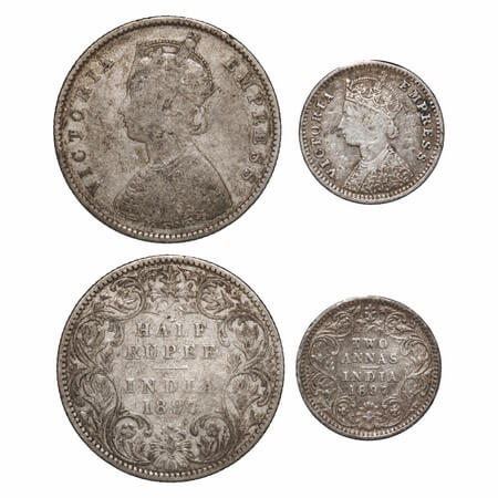 Victoria Empress, Silver, (2 coins), 1897, 1) Half Rupee, Bombay Mint, A/I, 'B' incused, 2