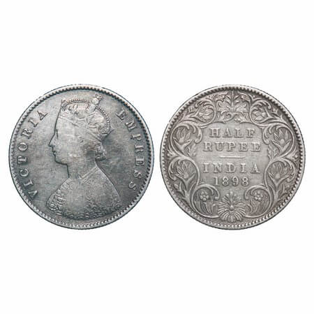 Victoria Empress, Silver, Half Rupee, 1898, Calcutta Mint, A/I, 'C' incused. F. Prid 281. 