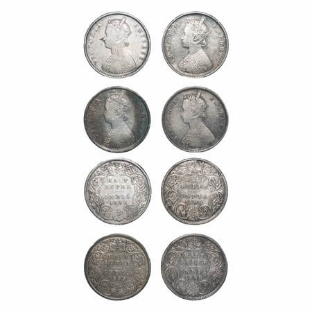 Victoria Empress, Silver, Half Rupee, (4 coins), 1899, Bombay Mint, A/I, 'B' incused, 'B' 