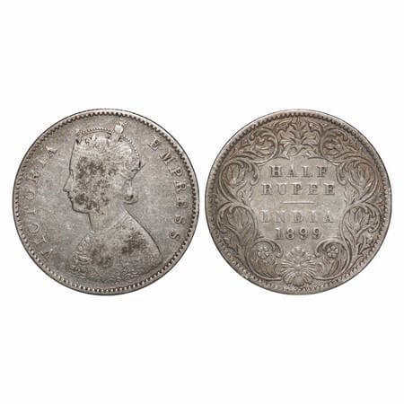 Victoria Empress, Silver, Half Rupee, 1899, Calcutta Mint, A/I, 'C" incused. F. Prid 282. 