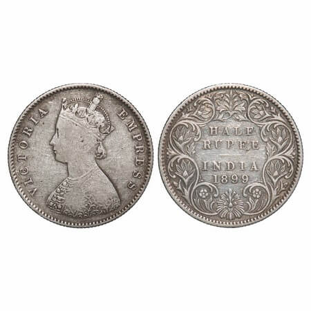 Victoria Empress, Silver, Half Rupee, 1899, Calcutta Mint, A/I, 'C' incused. F. Prid 282. 