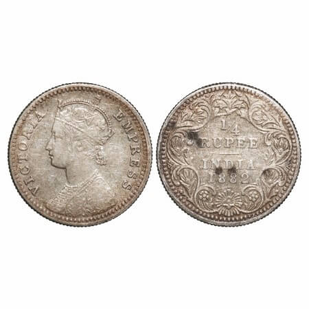 Victoria Empress, Silver, 1/4 Rupee, 1882, Bombay Mint, C/II, Dot. F. Prid Unlisted. GK 68