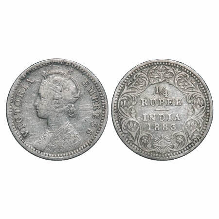 Victoria Empress, Silver, 1/4 Rupee, 1883, Calcutta Mint, C/II, 'C' incused. F. Prid 388. 
