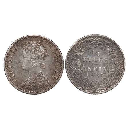 Victoria Empress, Silver, 1/4 Rupee, 1887, Bombay Mint, C(i)/II, 'B' raised. F. Prid 420. 
