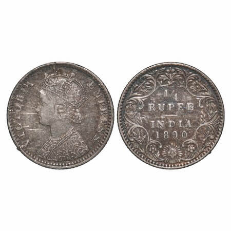 Victoria Empress, Silver, 1/4 Rupee, 1890, Bombay Mint, C(i)/II, 'B' incused, A test mark 