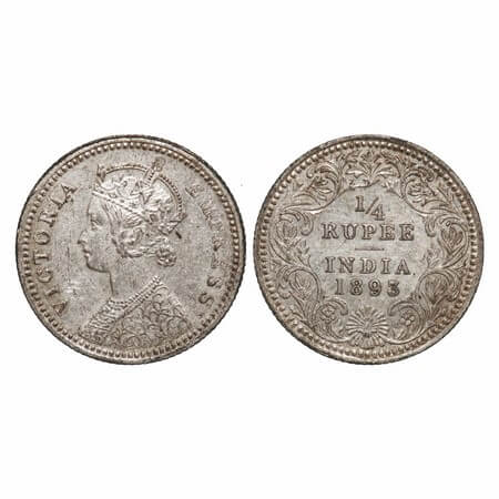 Victoria Empress, Silver, 1/4 Rupee, 1893, Calcutta Mint, C/II, 'C' incused. F. Prid 398. 