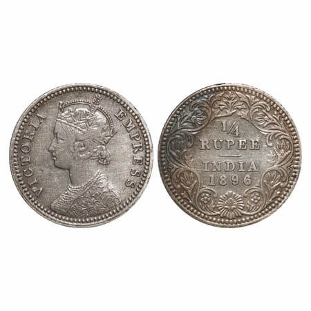Victoria Empress, Silver, 1/4 Rupee, 1896, Calcutta Mint, C/II, 'C' incused. F. Prid 400.