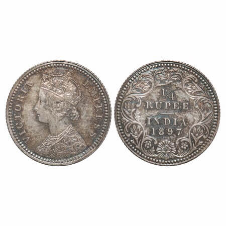 Victoria Empress, Silver, 1/4 Rupee, 1897, Calcutta Mint, C/II, 'C' incused. F. Prid 516. 