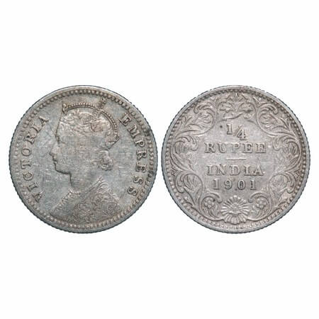 Victoria Empress, Silver, 1/4 Rupee, 1901,Calcutta Mint, C/II, 'C' incused. F. Prid 404. G