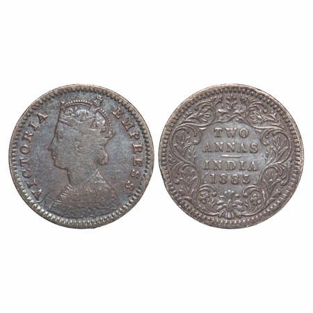 Victoria Empress, Silver, 2 Annas, 1883, Calcutta Mint, B/II, 'C' incused. F. Prid 498. GK