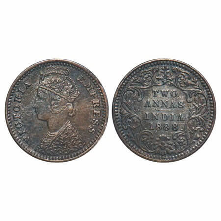 Victoria Empress, Silver, 2 Annas, 1888, Bombay Mint, B/II, 'B' incused, Deep strucked 'B'