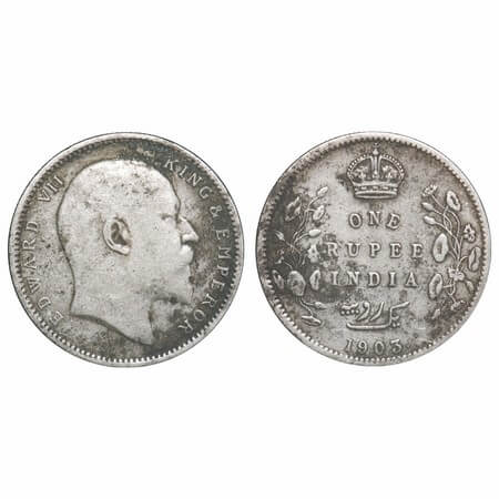 Edward VII, Silver, Rupee, 1903, Calcutta Mint,No mint mark, Error 4 Diamonds in Urdu insc